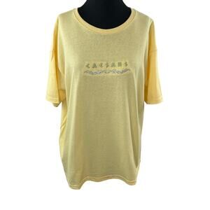 VINTAGE Caesars Embroidered Logo Yellow Crew Neck Short Sleeve Tee Shirt USA XL
